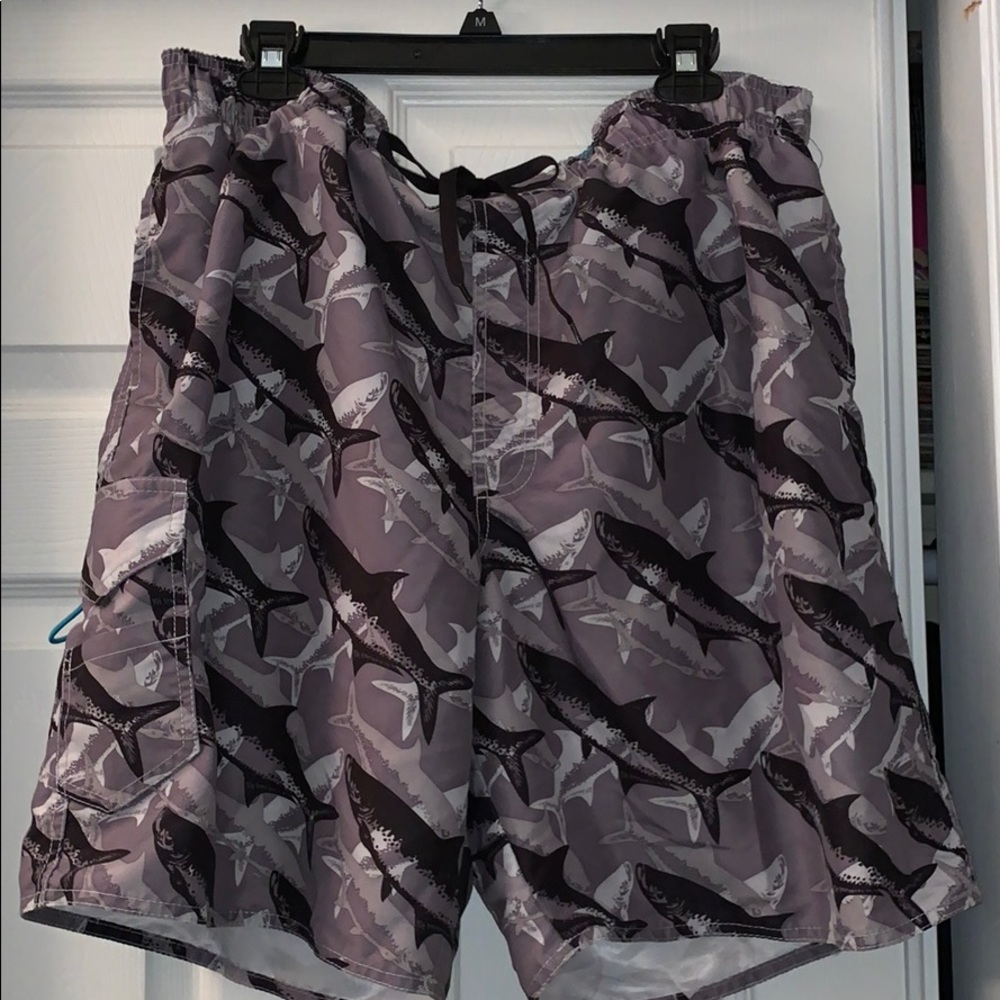 Reel legends grey salmon print bathing suit